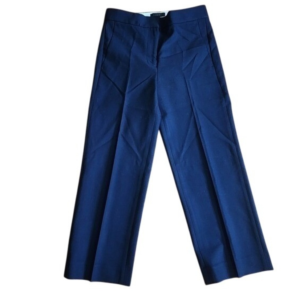 J Crew Classic Navy Wide Leg Trouser Pants Flat Front Cropped Business Preppy 00